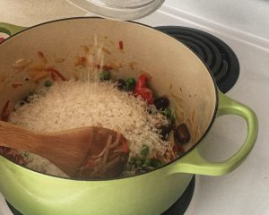 Dutch Oven Chicken and Rice- Dry Fry your Rice